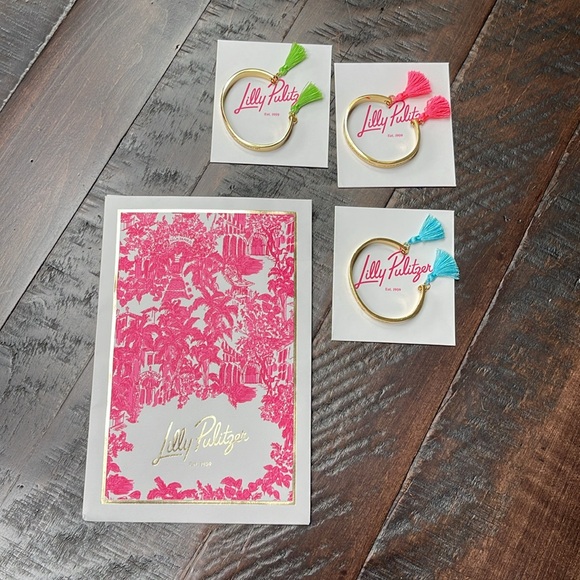 Lilly Pulitzer Set of 3 Stacking Cuff Bracelets with Tassel - NWOT - Picture 3 of 15